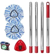 Spin Mop Replacement Set, Includes 2 Mop Head Replacement, 1 Mop Handle (30-58in Adjustable 4-Sec...
