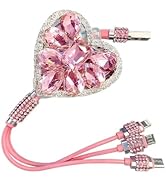 Zosgrew Car Retractable Multi Charging Cable, 3 in 1 Fast Charger Cord, Camellia Patterned/Heart-...