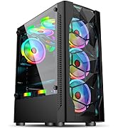 LINEDEPOT Polygonal Mesh Mid Tower ATX PC Case with Pre-Installed 6 PWM ARGB Fans, Black Metal Case