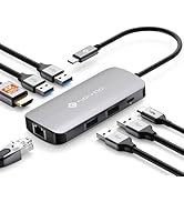 NOVOO USB C Hub Ethernet 4K@60 USB C HDMI Adapter Multiport Type C Adapter 4 USB 3.0 &amp; USB2.0 Don...