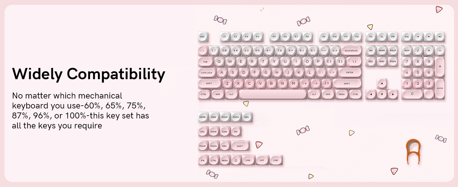 128 key pink keycaps for 60%, 65%, 75%, TKL, 96%, and full-sized layouts mechanical keyboard