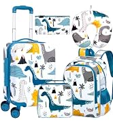 CCJPX 5Pcs Kids Luggage for Boys, 16" Travel Suitcase Set with Spinner Wheels, Dinosaur Hardside ...