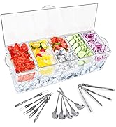 FODIENS 5 Compartment Condiment Server, Ice Chilled Condiment Containers with Lid, Clear Condimen...