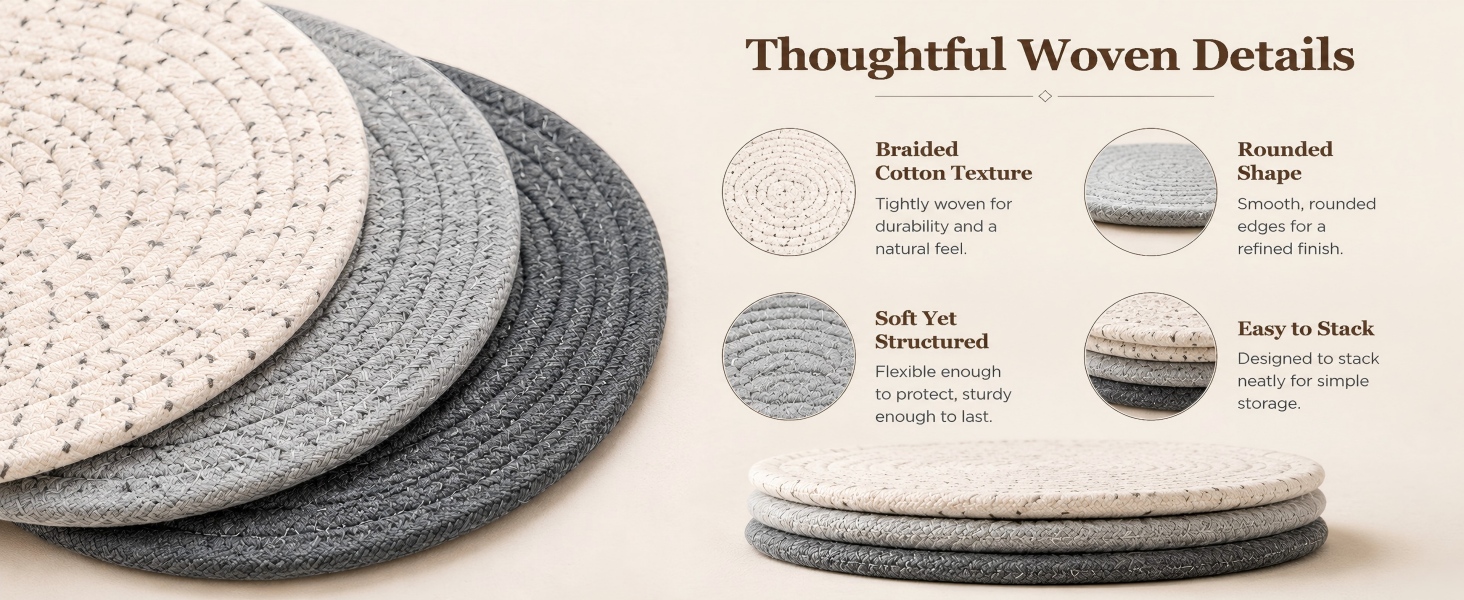 Thick Blended Fiber Pot Pads, Resist Deformation &amp;amp; Reusable After Multiple Washes