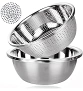 QTLCOHD Stainless Steel Colander Set 5Qt Large Rice Washing Bowl &amp; Microporous Colander Drainer M...
