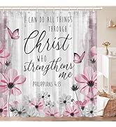 JAWO Pink Flower Shower Curtain for Bathroom Pink Floral Romantic Wildflower Plants Nature Scener...