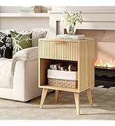YAUKOMEL Fluted Night Stand with Opening Storage,Mid Century Bedside Table with Drawer,Wood Night...