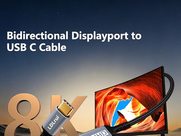 Bidirectional Displayport toUSB C Cable