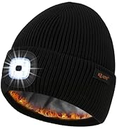 Fleece Lined LED Beanie with Light, USB Rechargeable Winter Warm Knit Hat, Hands-Free Lighted Cap...