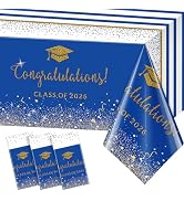 3 Pack Class of 2026 Graduation Tablecloths,Foil Dot Plastic Disposable Rectangle Table Covers fo...
