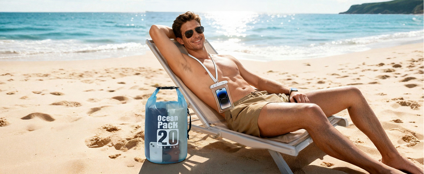 Waterproof dry bag &amp;amp; phone pouch: protect belongings during beach leisure time