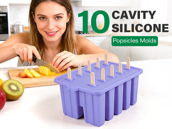 Purple 10 Cavites Silicone Popsicle Molds,Popsicle Makers