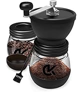 COOLKITS Manual Coffee Grinder with Ceramic Burrs, Hand Coffee Mill with TWO Glass Jars(11oz each...