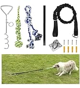 Outdoor Dog Bungee Tug Toy with Tie-Out Stake,Dog Wall Hook,Tug of War Toy for Large Medium Small...