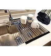 Over The Sink Multipurpose Roll-Up Dish Drying Rack Cubic Stainless Still Kitchen Dish Drying Rac...