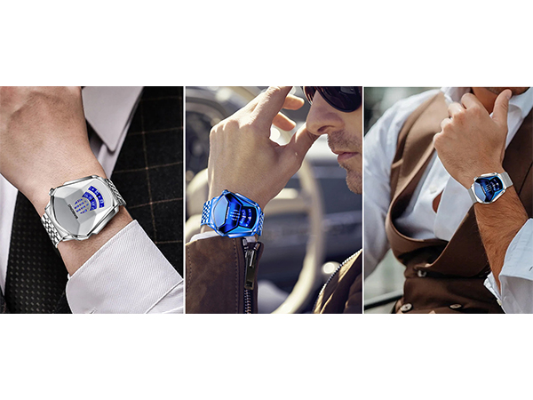 Creative Fashion Blue LED Binary Digital Watches Men's Stainless Stee