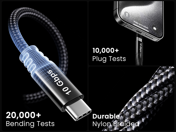 Fasgear USB to USB C Cable USB 3.2 Gen 2 10Gbps Data Transfer 3A Fast Charging