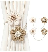 VIS'V Curtain Tiebacks, Twisted Boho Flower Curtain Holdbacks, Cream and Khaki, 2 Pcs
