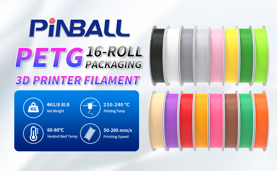 PiNBALL PETG PACKAGING16-ROLL 3D PRINTER FILAMENT