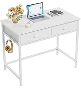Furologee White Small Computer Desk with 2 Fabric Drawers for Bedroom,34 Inch Simple Home Office ...
