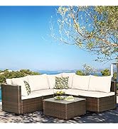 Outdoor Furniture Patio Sets 6 Pieces Wicker Conversation Set Sectional Sofa Garden Furniture All...