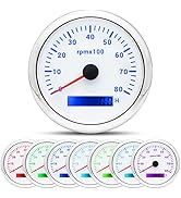 ARTILAURA Tachometer Boat Tachometer 85mm 3-3/8" 7 Color 0-8000 RPM Gauge Automotive Replacement ...