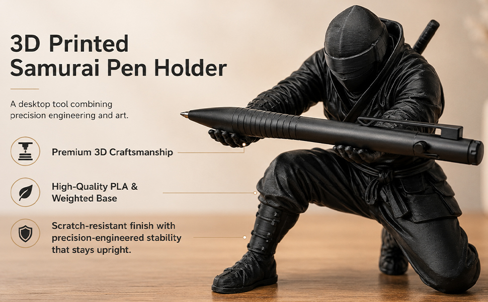 Premium 3D Printed Craftsmanship | Durable Ninja Pen Holder for Desk