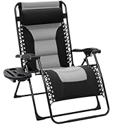 JEAREY Oversized Padded Zero Gravity Chairs, Folding Lounge Chair Outdoor Patio Recliner, Anti Gr...