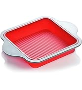 Silicone 8x8 Baking Pan by Boxiki Kitchen, Professional Non Stick Square Cake Pan for Baking - Be...