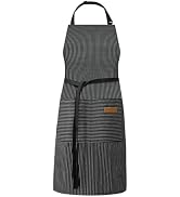 DILLMAN Kitchen Cooking Adjustable Aprons - Men Women Bib Soft Chef Stripes Apron with 2 Pockets