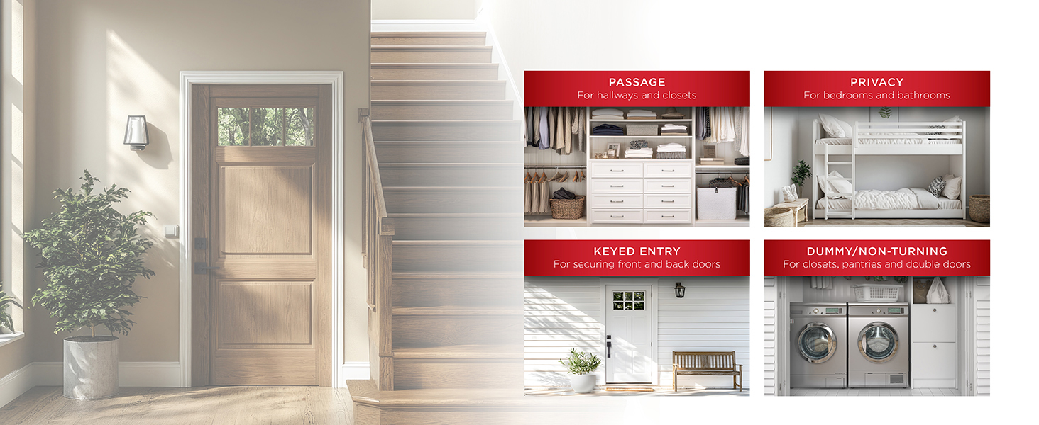 Kwikset offers products in passage, privacy, keyed entry, and dummy/non-turning styles.