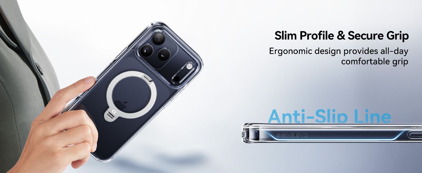 for iPhone 17 Pro Max Case with 360 Spin Magnetic Stand Slim Polished Clear