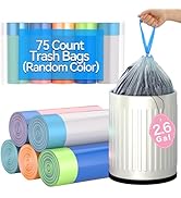 LJIACLEA Bathroom Small Drawstring Trash Bag 2.6 Gallon Random Colored Garbage Bag 75 Count Trash...