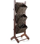 Casafield 3-Tier Floor Stand with Water Hyacinth Storage Baskets, Walnut/Espresso - Standing Orga...