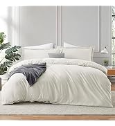 Hearth &amp; Harbor Off White Duvet Cover Queen Size - 3 Piece Queen Duvet Cover Set, Soft Double Bru...
