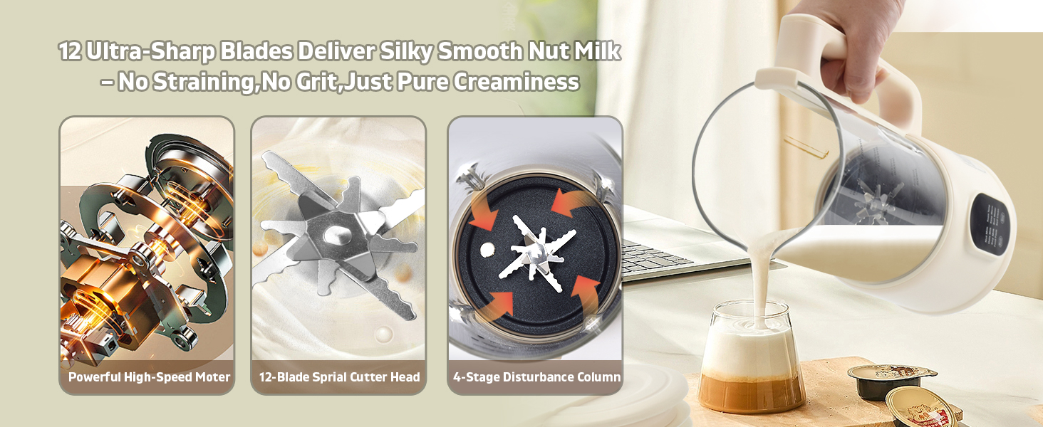 12 Ultra-Sharp Blades Deliver Silky Smooth Nut Milk-No Straining, No Grit, Just Pure Creaminess