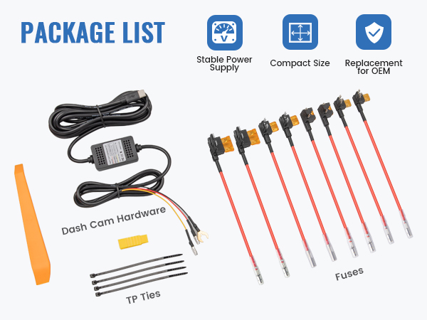 Hardwire kit with USB C Type-c plug for dash camera dashcam recording camera