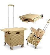 Rolling Shopping Cart with Wheels,Folding Utility Cart for Grocery,Durable Heavy Duty Collapsible...