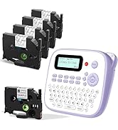 EazeID Label Maker Machine with 5PK 12mm Clear Tapes Waterproof, Purple Desktop Label Maker for T...
