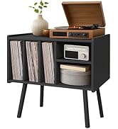 Montex Record Player Stand with Vinyl Storage, Wooden Record Player Table with 5 Cabinet, Large V...
