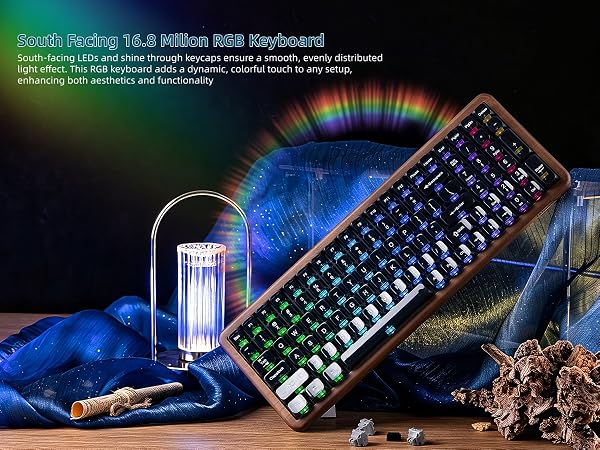 98% Wireless Mechanical Keyboard with Number Pad Natural Walnut Wood Gaming Keyboard