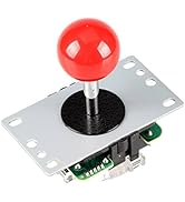 Red arcade-style button component mounted on metal bracket with circuit board, shown from multiple angles.