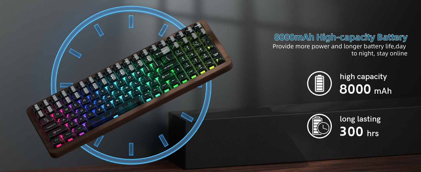 98% Wireless Mechanical Keyboard with Number Pad Natural Walnut Wood Gaming Keyboard
