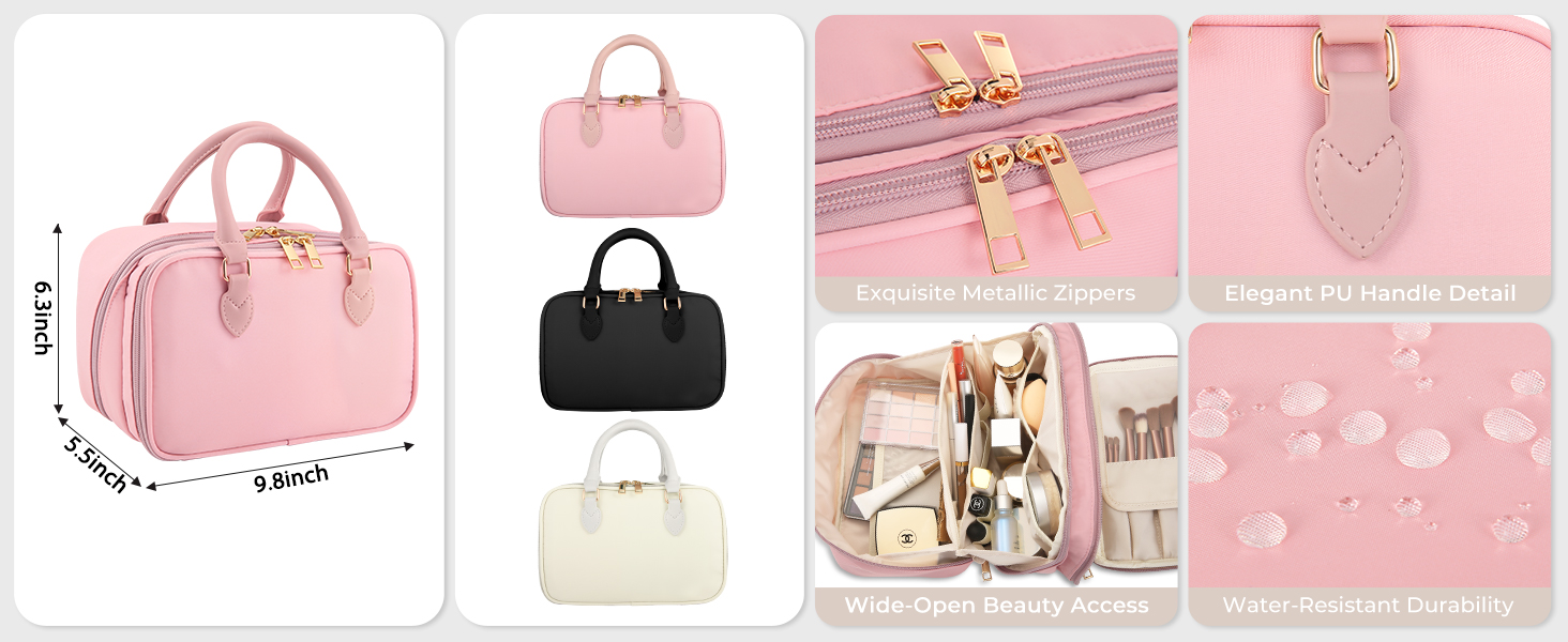 Travel Makeup Bag for Women Fashion Large Capacity Pouch Open Flat Cosmetic Portable Organizer