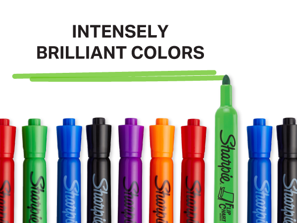 flip chart marker bullet tip sharpie intensely brilliant colors red black blue green orange purple 