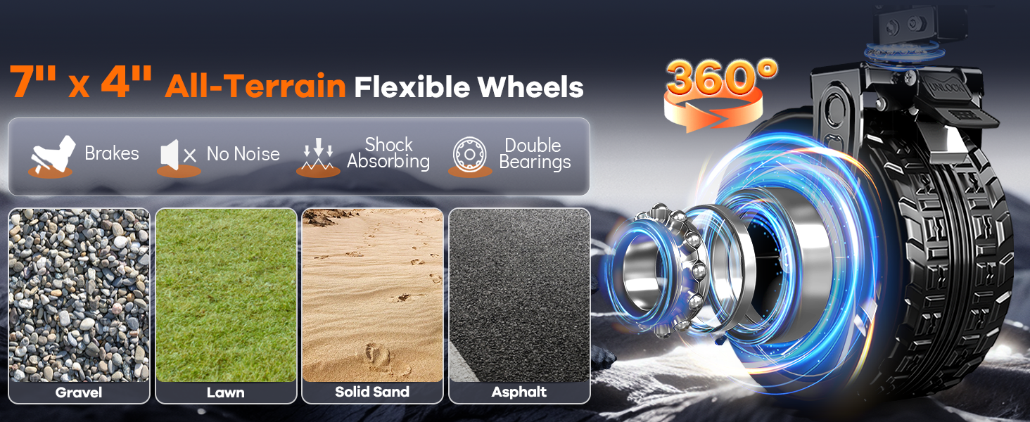 7&amp;#39;&amp;#39;x 4&amp;#39;&amp;#39; larger and wider 360° smooth-rolling silent universal flexible all-terrain wheels