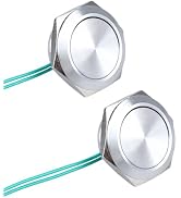 DMWD 2pcs 22mm Metal Momentary Push Button Switch Super Short with Pre-Wired Cable 0-250V (ON)-Of...