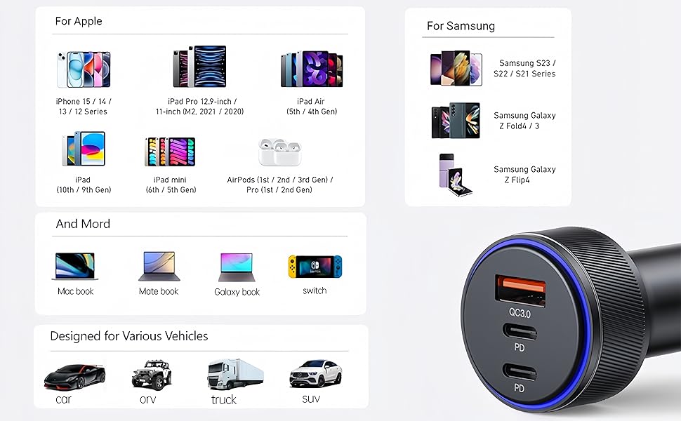 iphone car charger fast charging