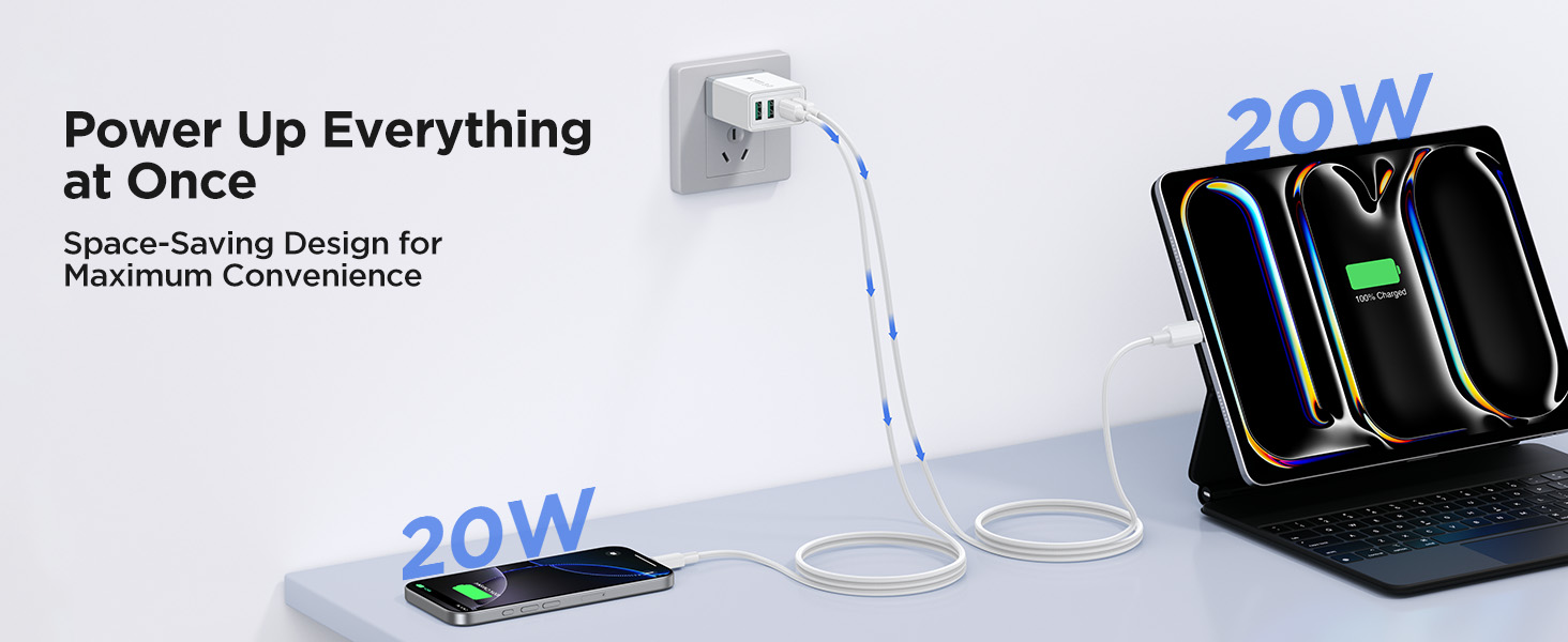 PD Power Adapter + QC USB A Wall Plug