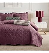 Ted Baker Quilt Set Queen – 3-Piece Red Berry Shell Quilt with Shams – Satin, Lightweight Bedspread